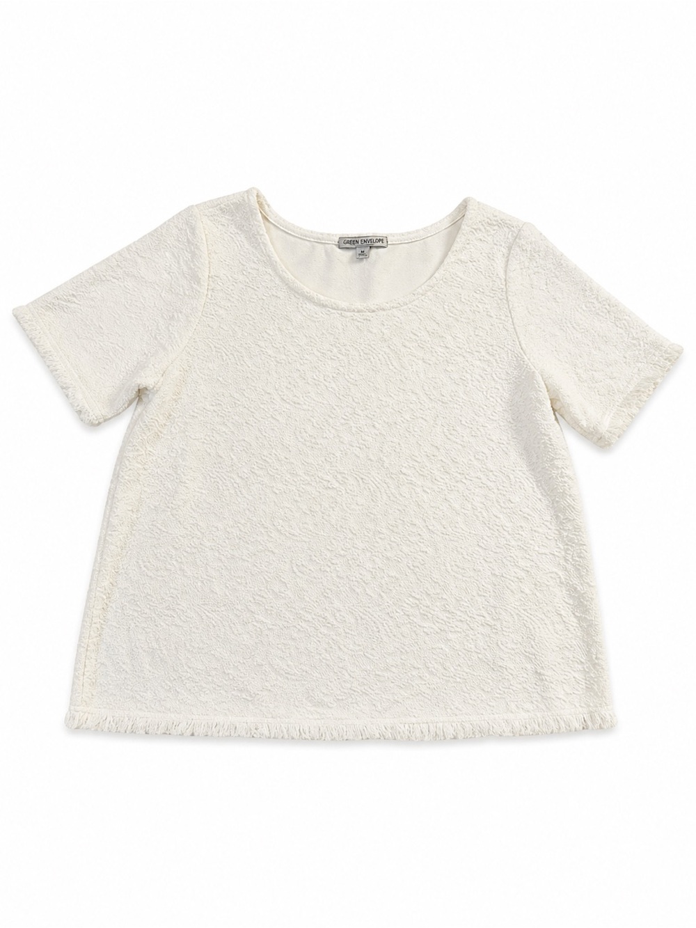 Green Envelope LA Chenille Top Womens Medium White Cottagecore Minimalist